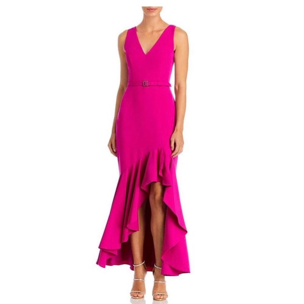 Eliza J Deep Fuchsia V‑Neck Maxi Dress with Belt - Size 14